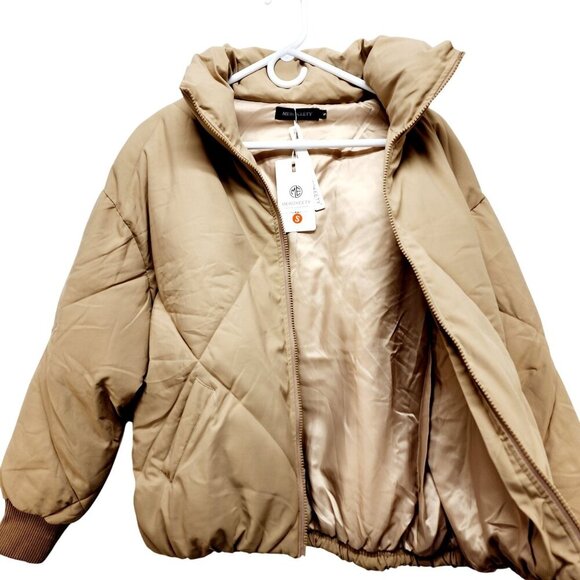 Merokeety Women Short Puffer Jacket Winter Cropped Coat Beige Size S - Picture 9 of 15